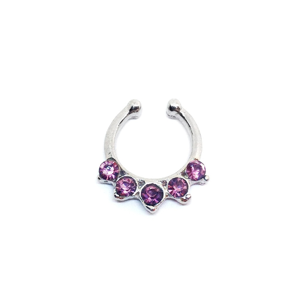 Faux Septum Ring in Silver tone + Jewels